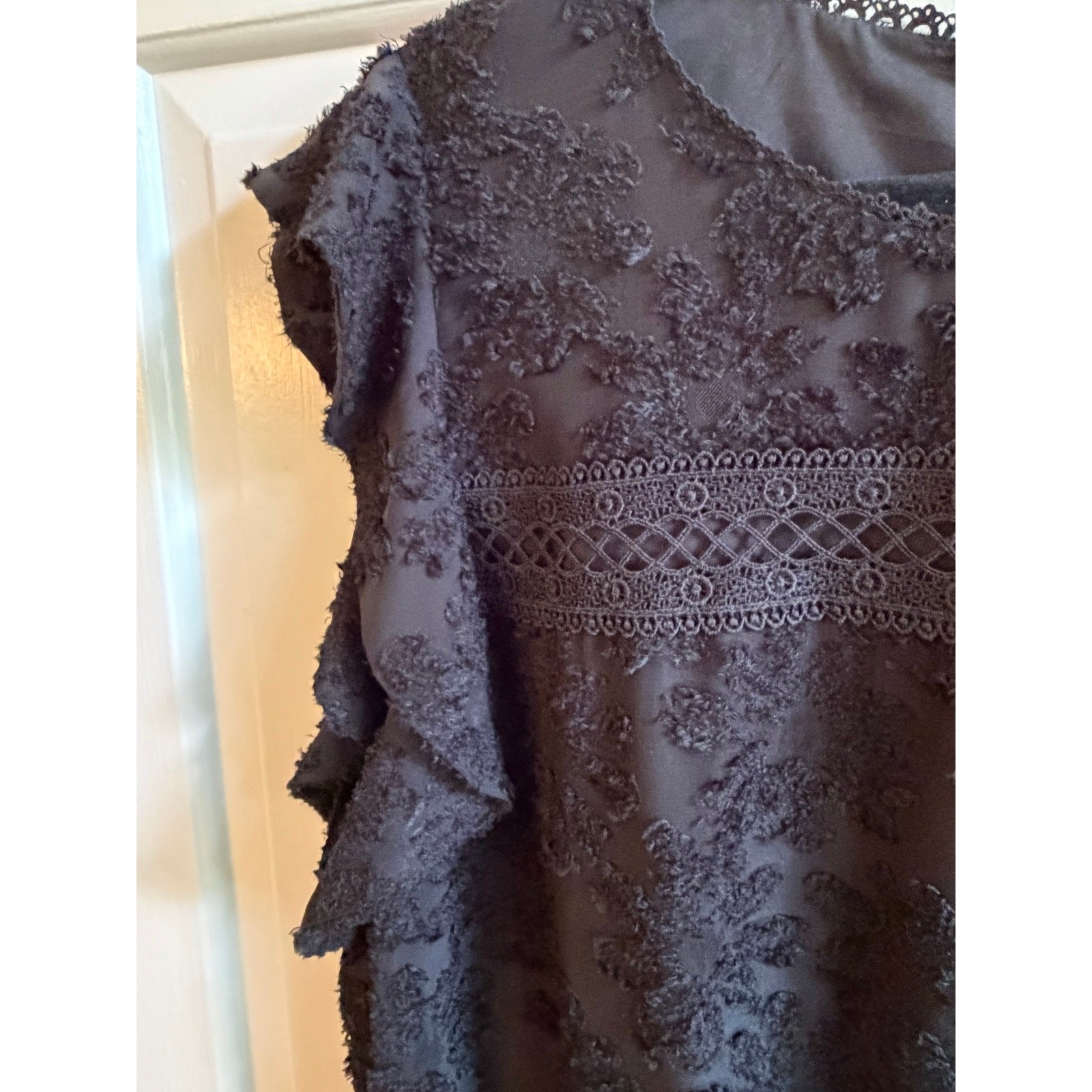 Gibson Latimer Floral Textured Midi Dress Black XXL Flutter Sleeve