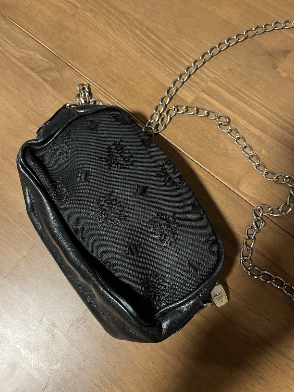 MCM Visetos Monogram Small Shoulder Bag Black Chain Strap Zip Closure