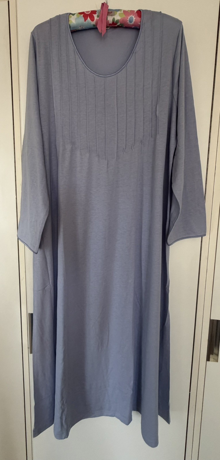Bonsoir Women’s French Pleat Long Sleeved Jersey Nightdress SOFT Blue Grey XL