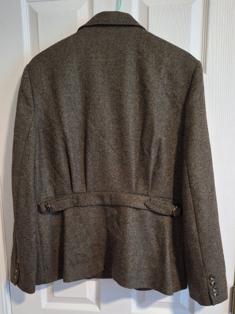 Ralph Lauren Jacket Womens 14 Brown Pure Wool Herringbone Tweed Lined