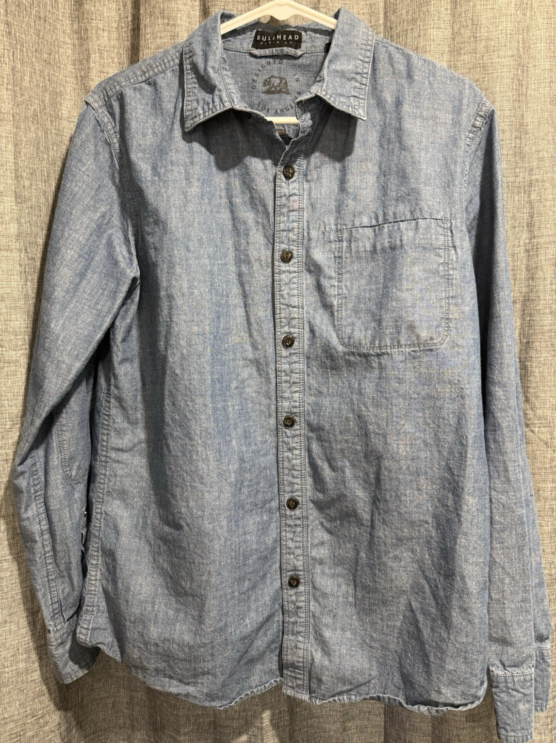 Bullhead Denim Co Mens Sz Medium Denim Button Up 100% Cotton Long Sleeve Jean