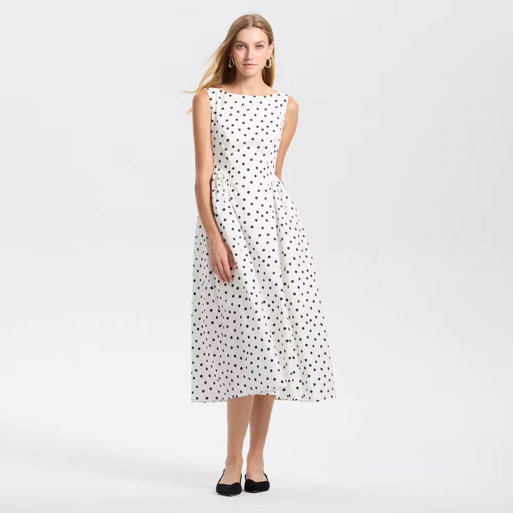 Women Sleeveless Cap Sleeve Gathered Waist Midi A-Line Dress – A New