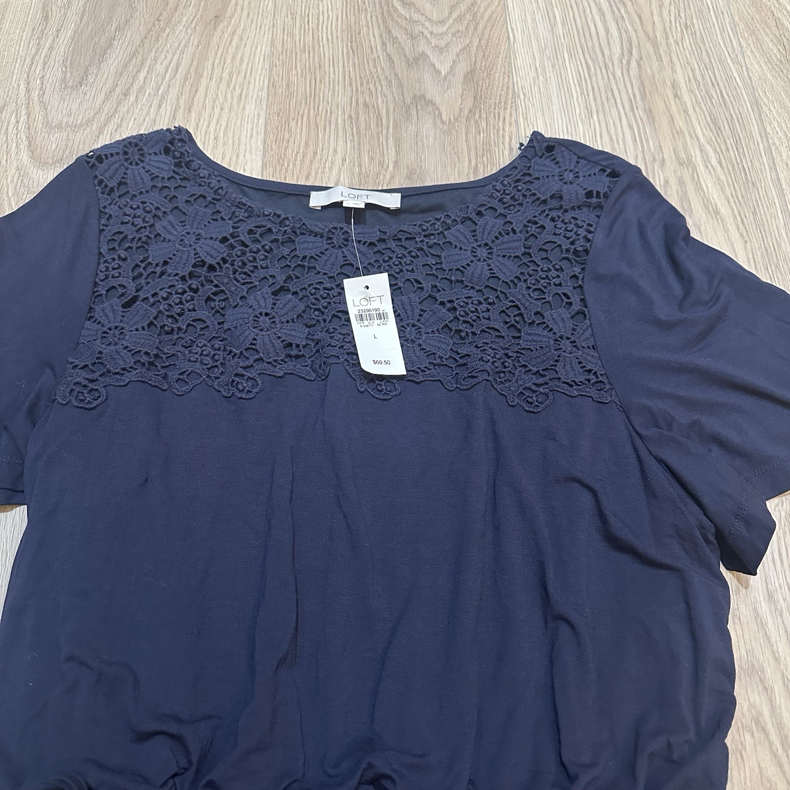 NWT LOFT New Lace Crochet Dress Women’s Sz Navy Blue Short Sleeve Fit And Flare