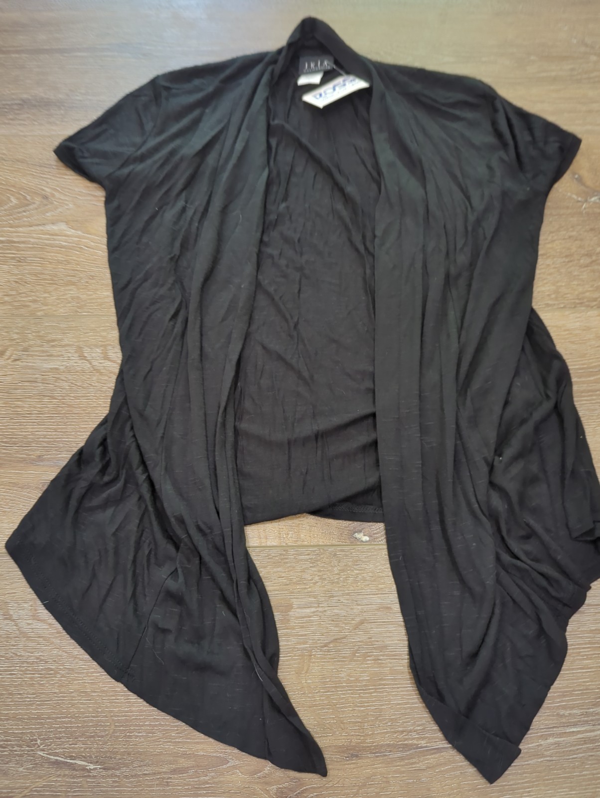 JKLA Open Front Light Weight Cardigan Black Size Medium Sheer Short Sleeve
