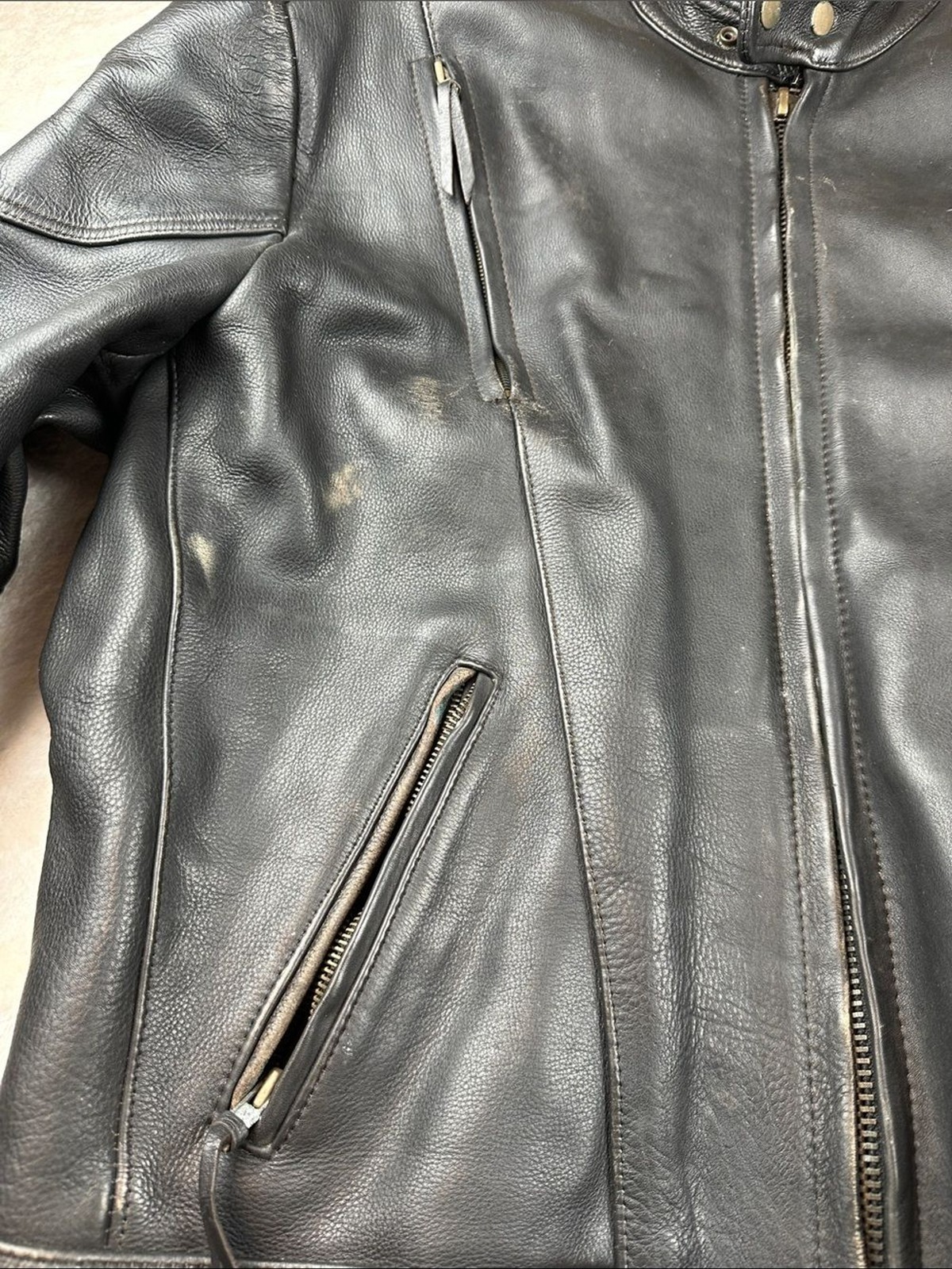 Leather King Mens 50 Black Leather Motorcycle Jacket Thinsulate Lined XXL |Biker