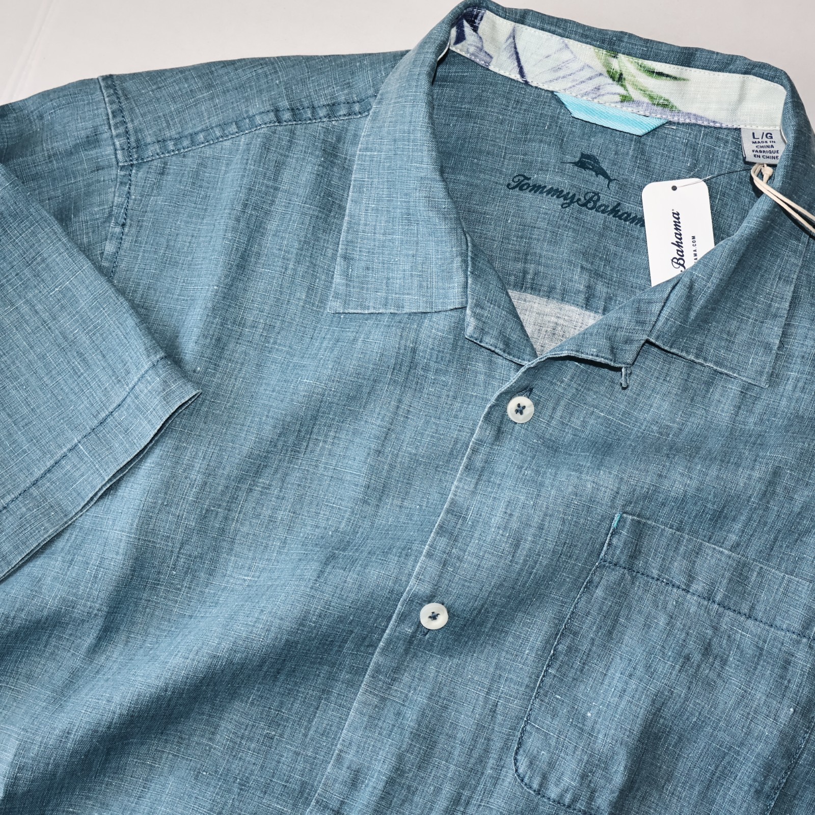 Tommy Bahama Camp Shirt Sea Glass Belle Blue Solid ST324636 SS New