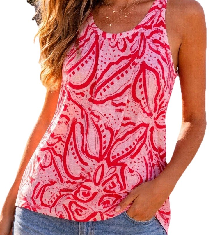 C&C California Linen Red Abstract Print Halter Neck Tank Top Women’s M NWOT