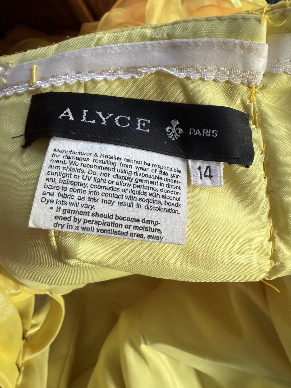Alyce Paris Yellow Strapless Beaded Sequin Organza Corset Ballgown 14