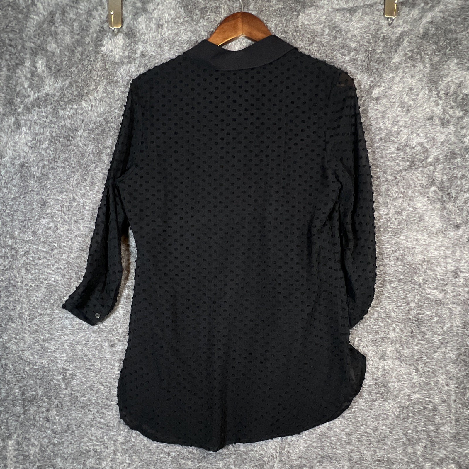 J.McLaughlin Black Polka Dot Silk Cotton Chiffon Sheer 3/4 Sleeve Blouse S
