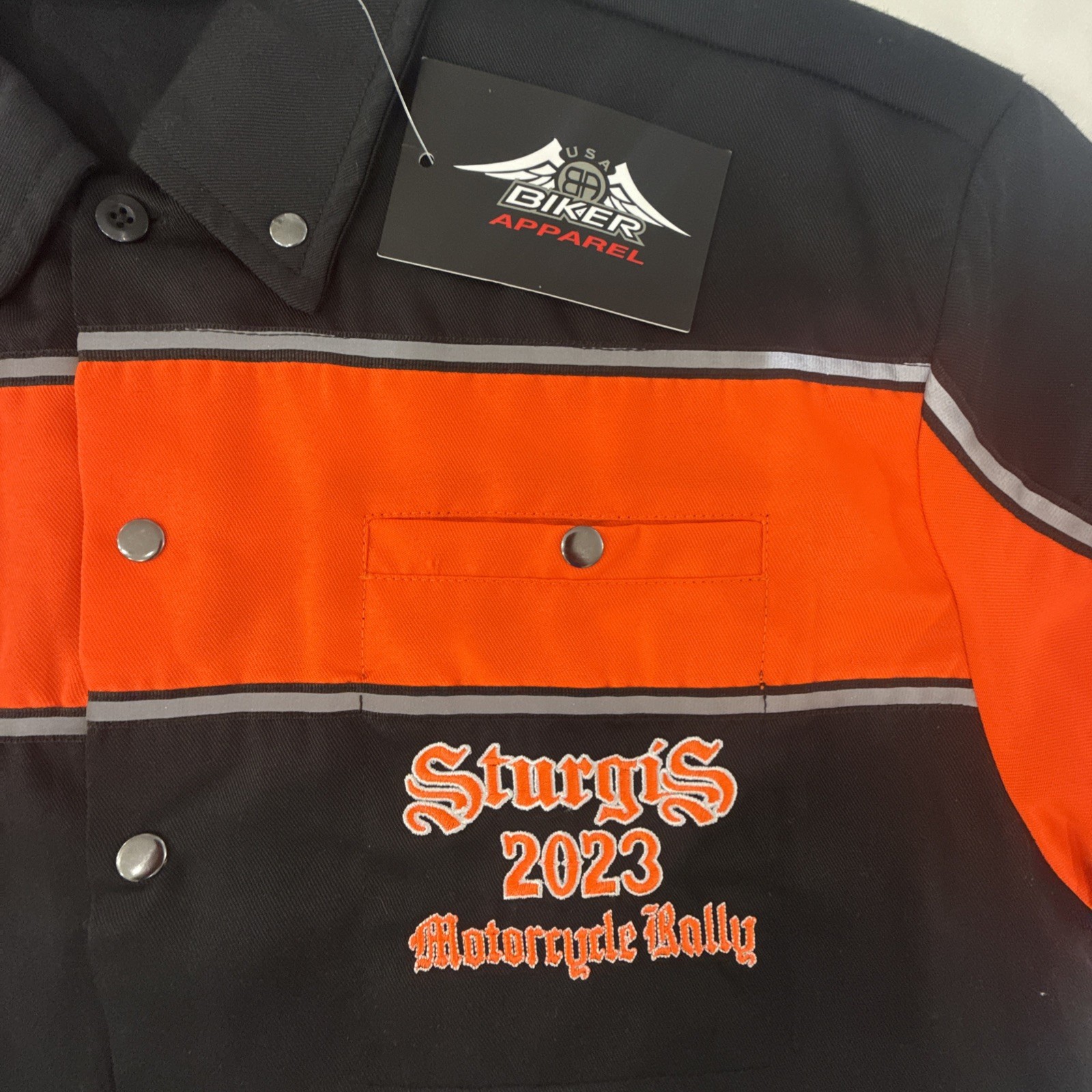 USA Biker Apparel Sturgis 2023 Motorcycle Rally Shirt Mens M Black Orange New