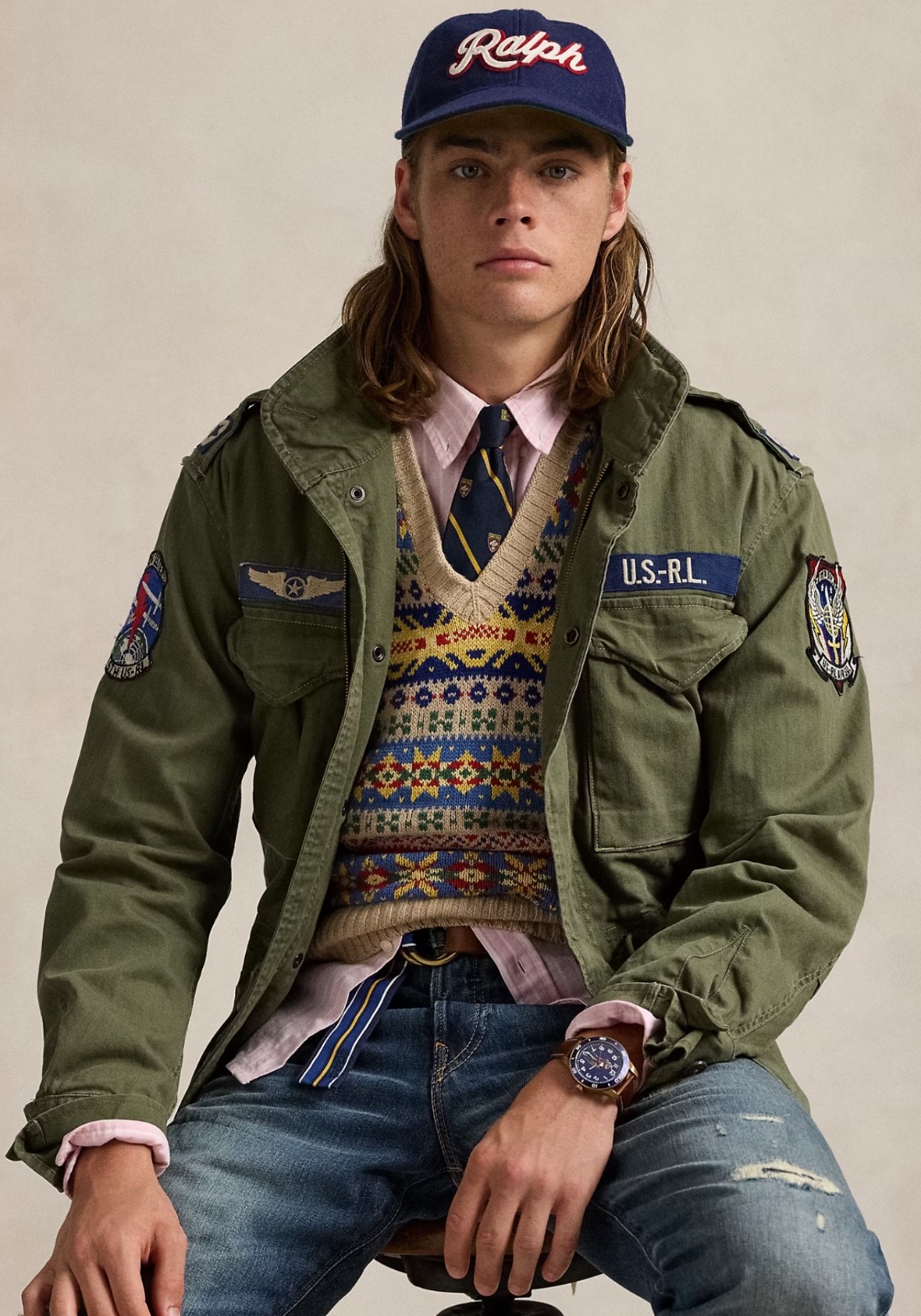 NWT Polo Ralph Lauren Olive Green Herringbone MILITARY Patch Iconic Field Jacket