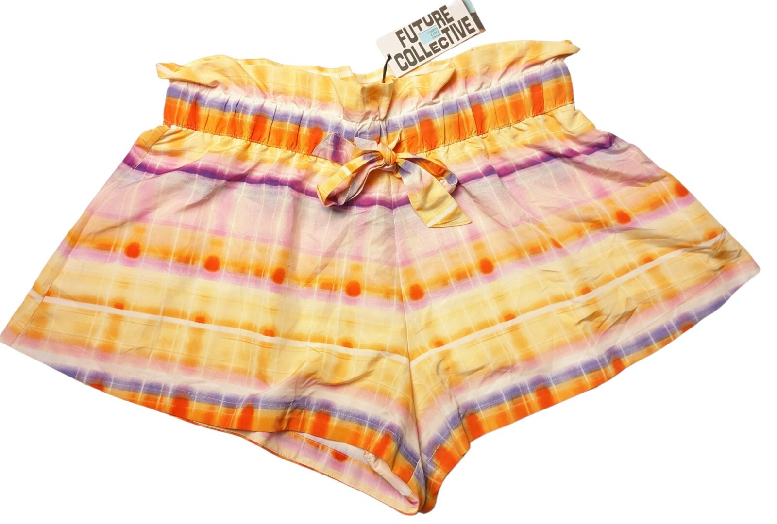 Womens Future Collective Orange Multicolored Belted Shorts Size XL NWT MSRP $28