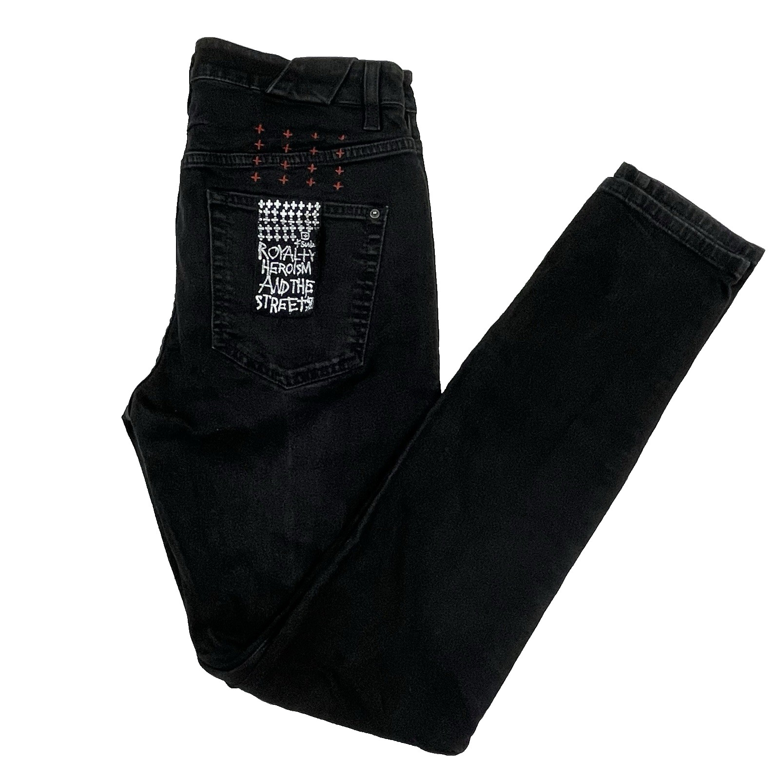 KSUBI Chitch Laid Black Slim Tapered Jeans Mens 32 (30) Red Cross Stretch Denim