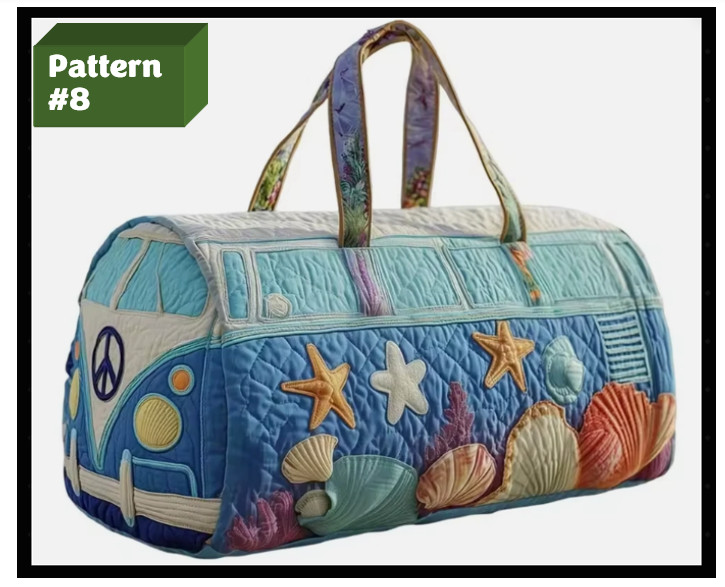 Bus Series Quilted Cotton Quilted Travel Bag 3D Design Boho Style Duffle Bag