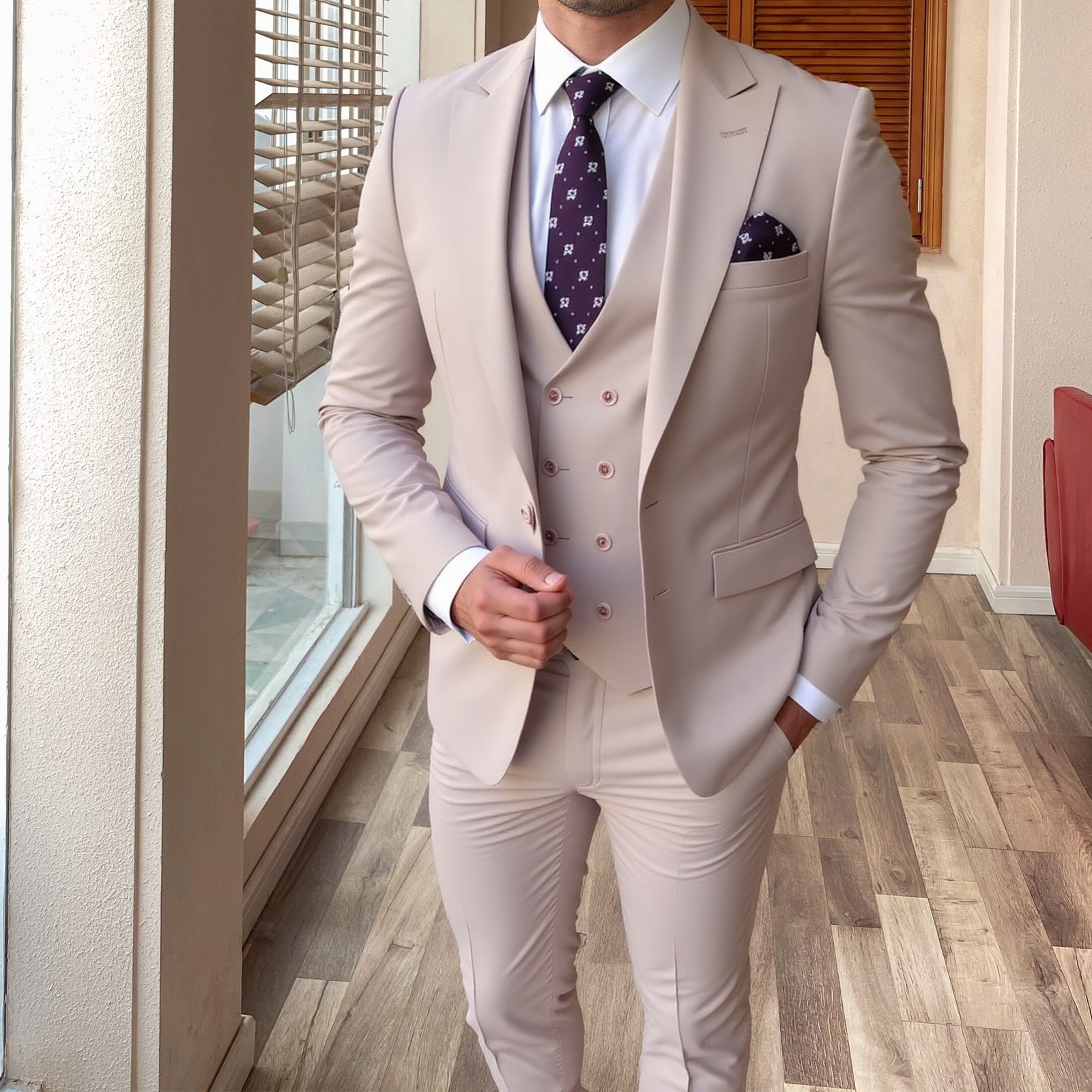 Men’s 3 Piece Suit Blazer Vest Pants Wedding Formal Business Party Regular Fit