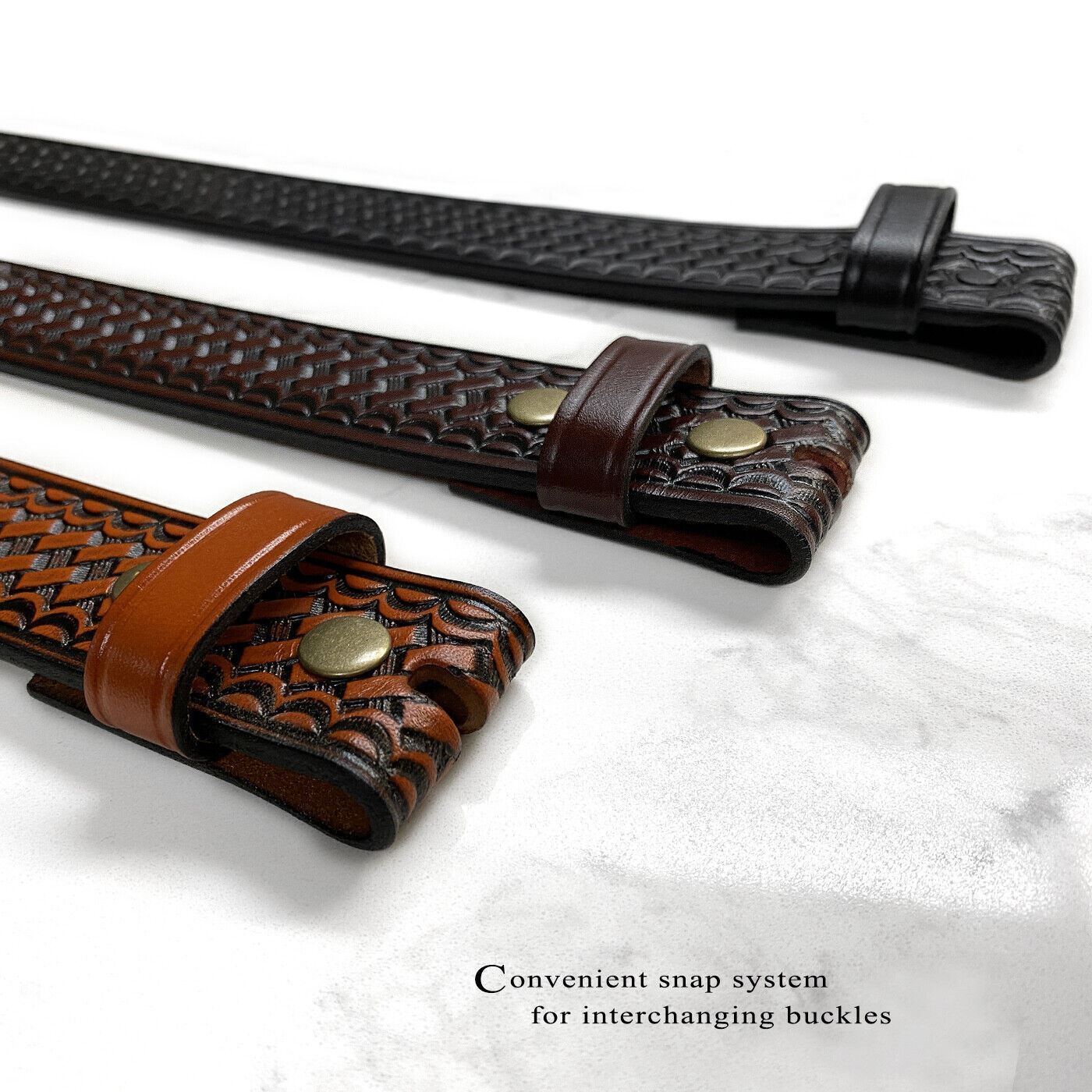 Basketweave One Piece Full Grain Cowhide Leather Belt Strap 1-1/2″(38mm) Wide