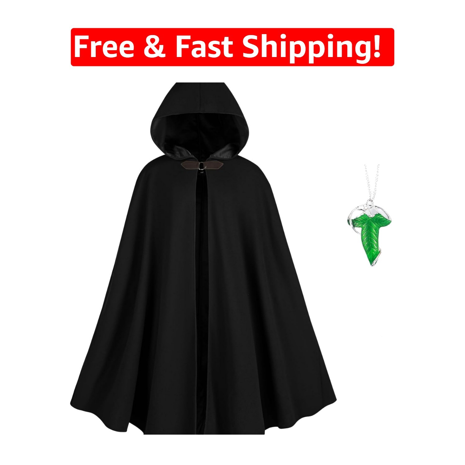 Retro Viking Hooded Cloak with Leaf Brooch – Ideal for Halloween and Cosplay