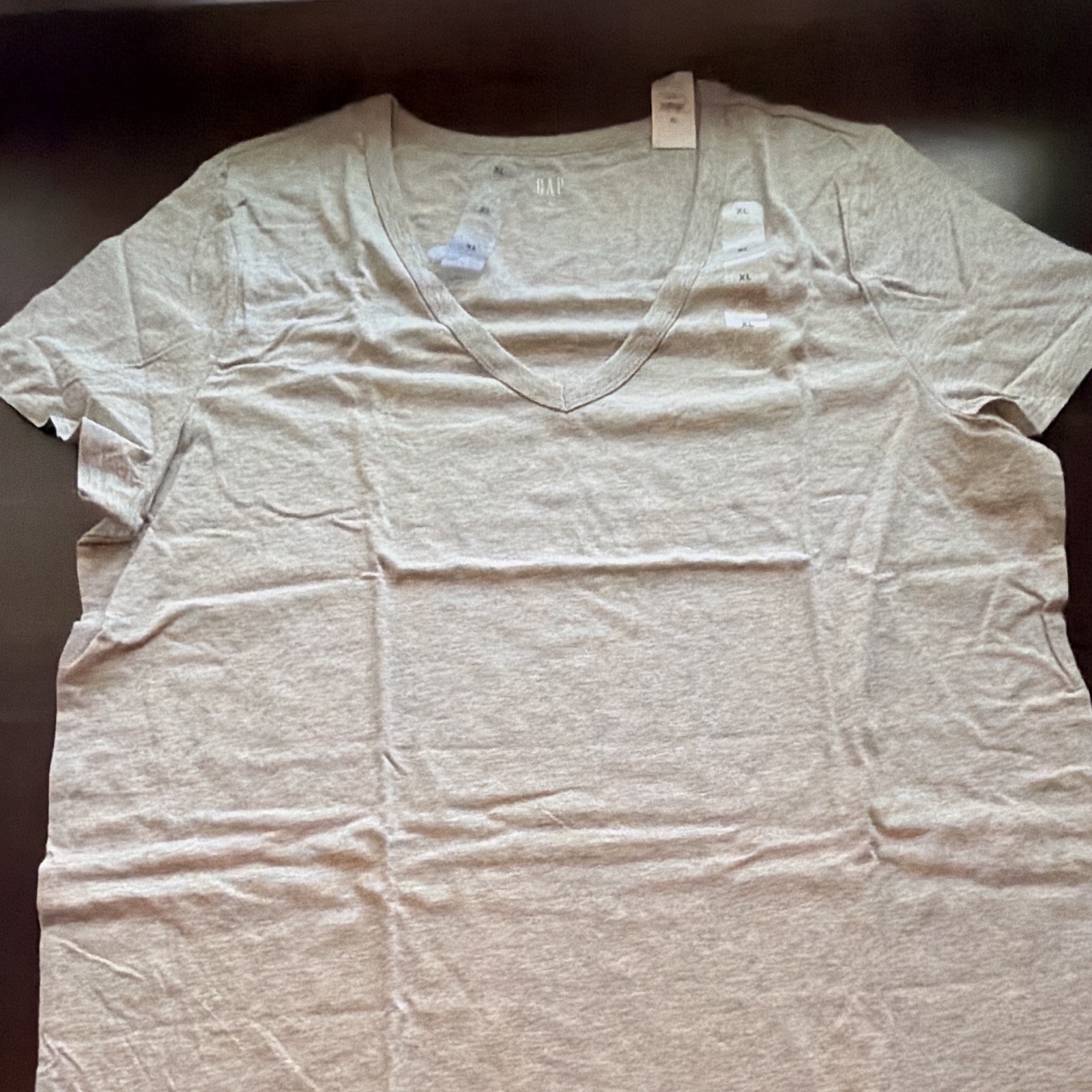 Gap Men’s Solid Gray V-Neck Short Sleeve Jersey Cotton T-Shirt, XL Regular