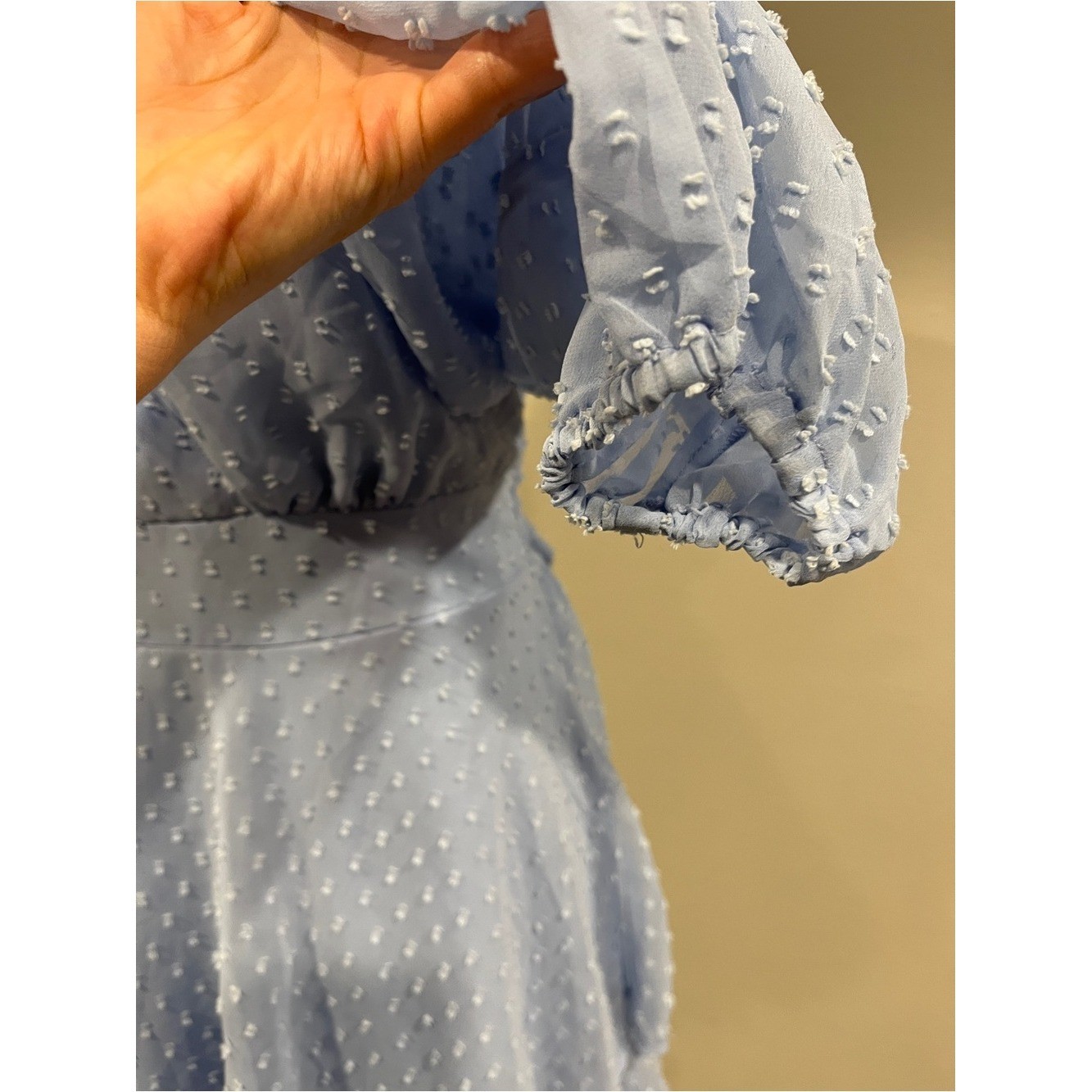 Japan Light Blue Swiss Dot long sleeves fake Wrap mini Dress size large