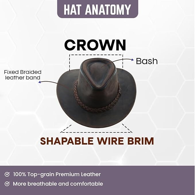 THUNDER Leather Cowboy Western Hat for Men and Women