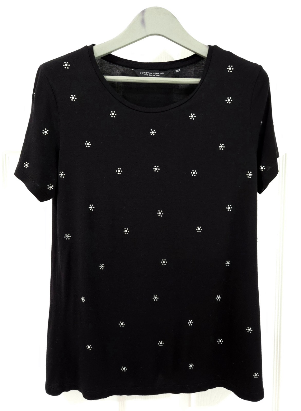 Dorothy Perkins Women Black Top with Daisy Rhinestones embellishments US 10/M