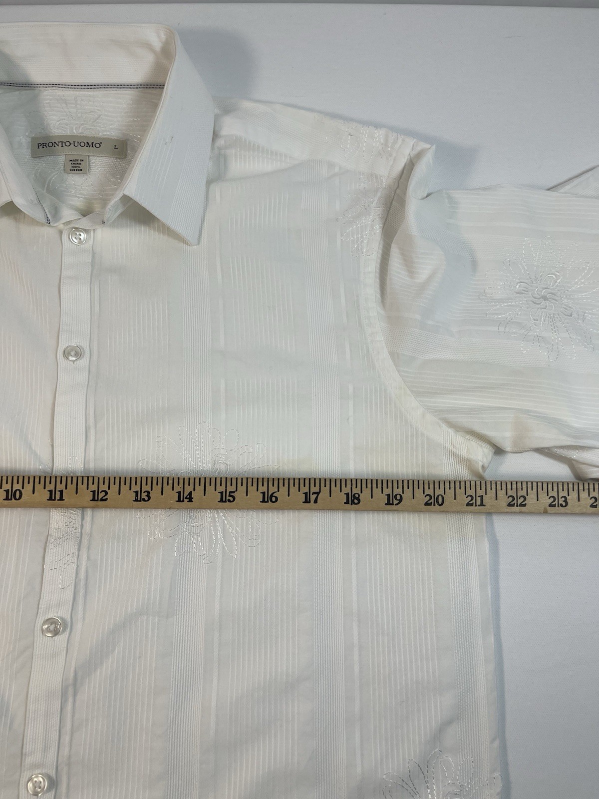 Pronto Uomo Men’s White Embroidered Button-Down Shirt Large. Pre-owned SKU 0162