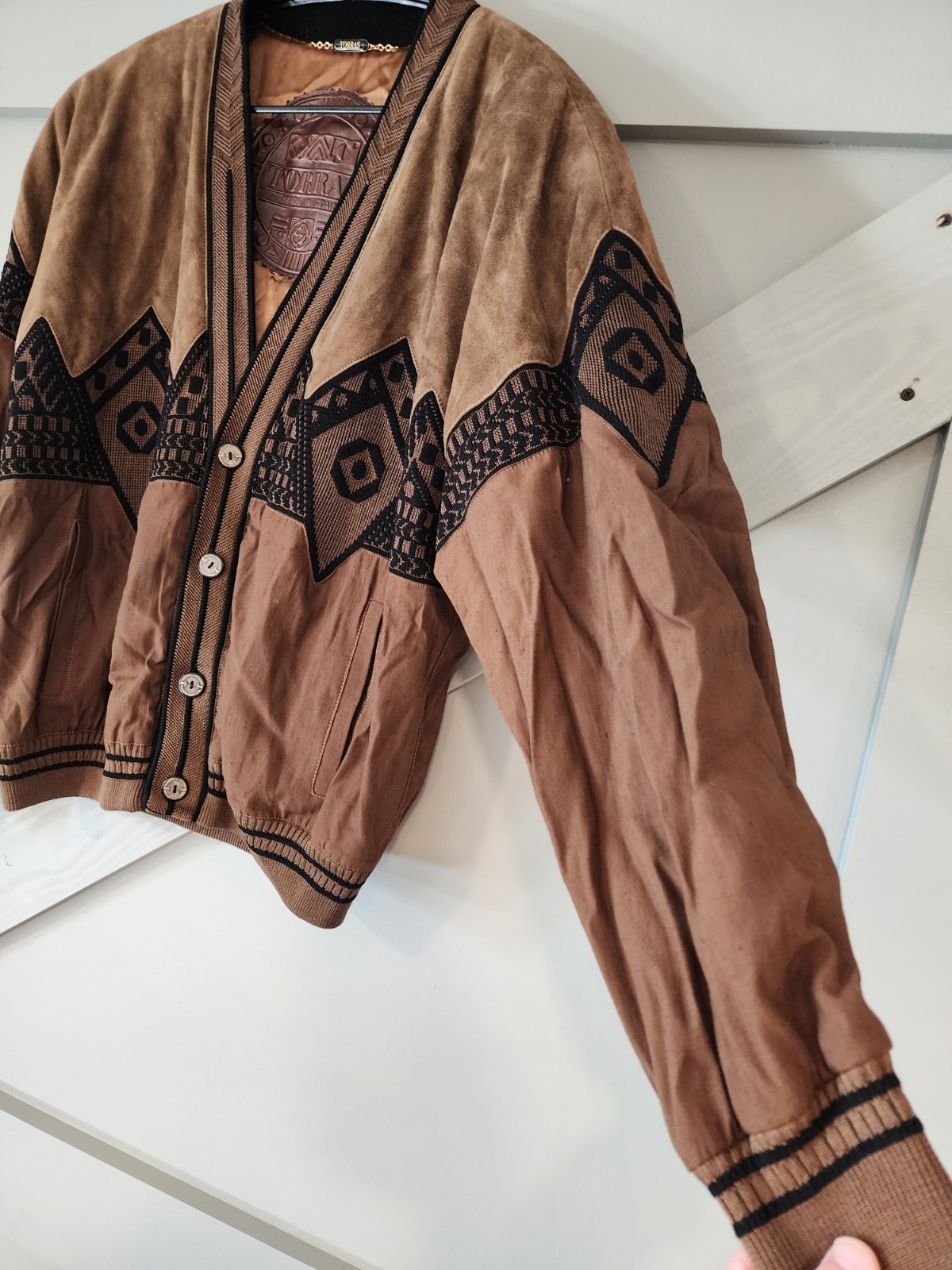 TORRAS VTG 80’s Suede Leather Bomber Style Cardigan Jacket Made in Spain Size40