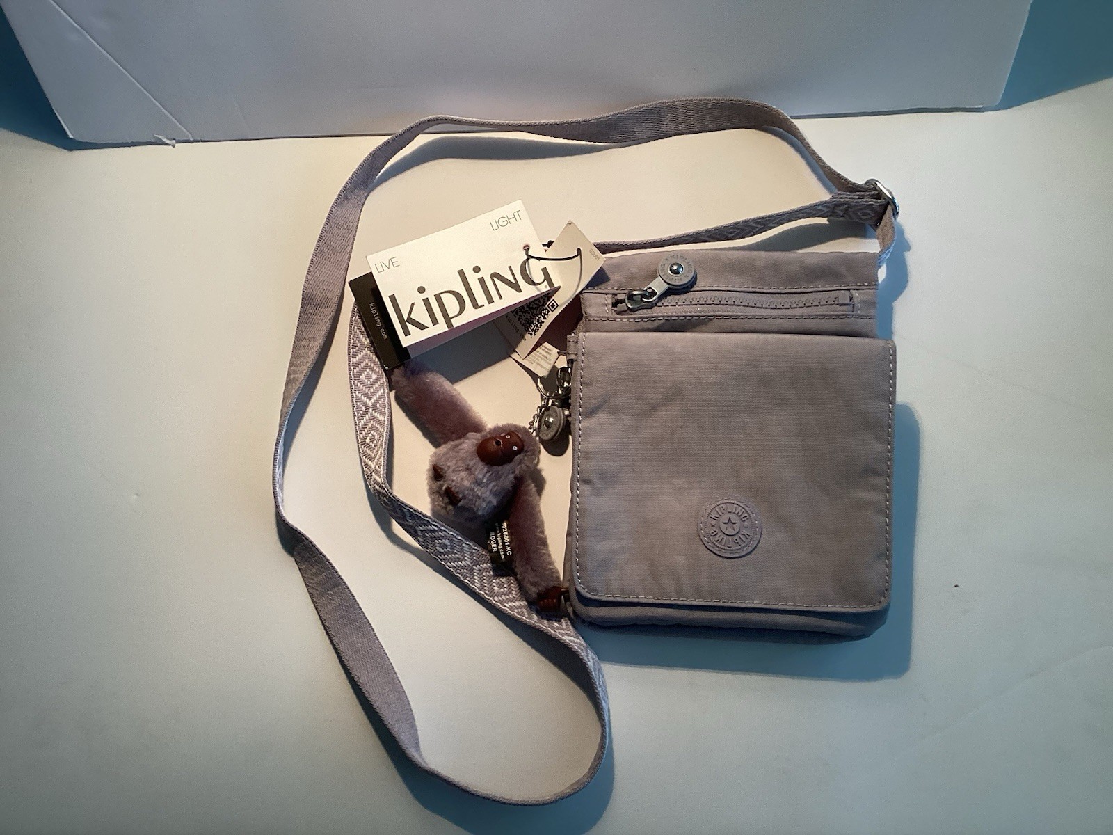 Kipling Gray Machida Crossbody Bag Signature Keychain Travel City Vacation
