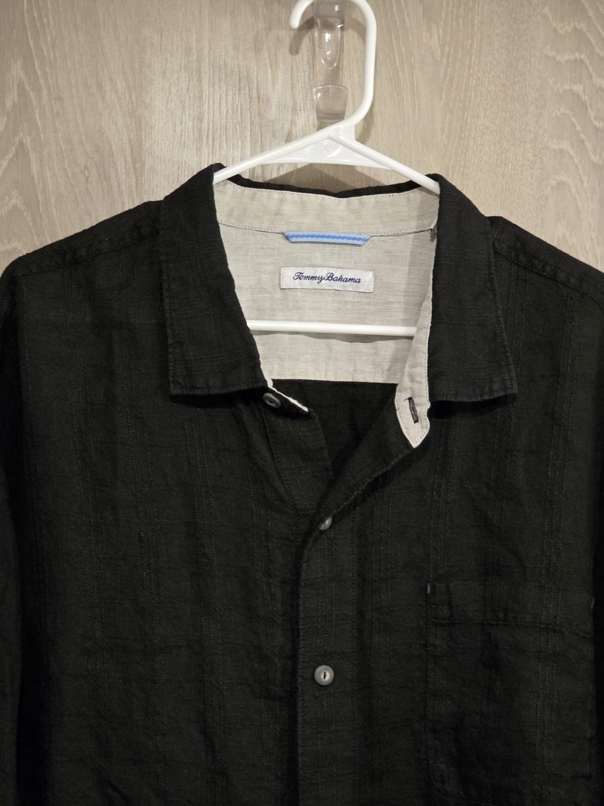 TOMMY BAHAMA Button Front Shirt Men’s 2XLB Black 100% Linen Long Sleeve
