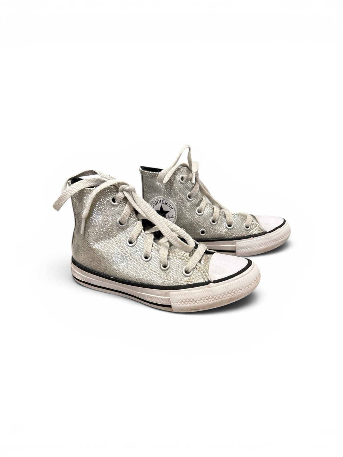 Converse sz 11 kids Chuck Taylor All Star Glitter Silver/Ash Stone/Black