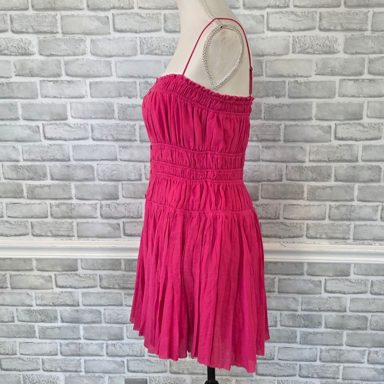 Peach Love Smocked Magenta Muslin Mini Dress Summer Vacay Sundress Size S