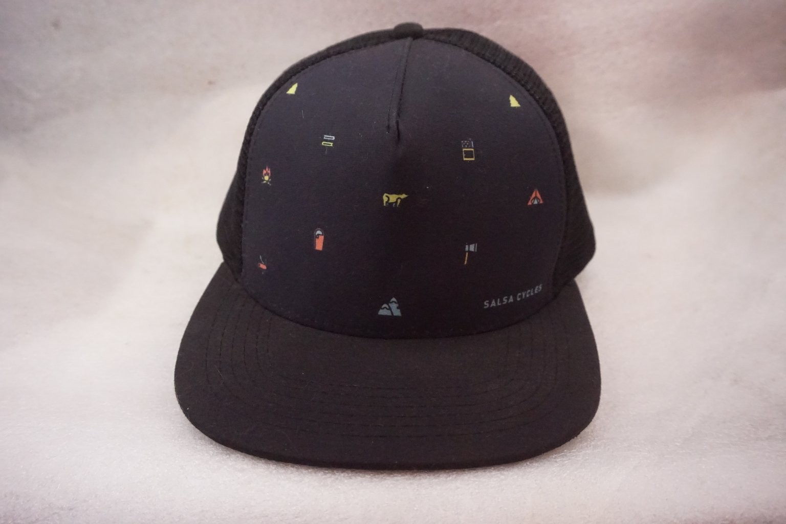 Salsa Cycles Trucker Hat Flat Bill Snapback Men’s Black Multicolor Adventure