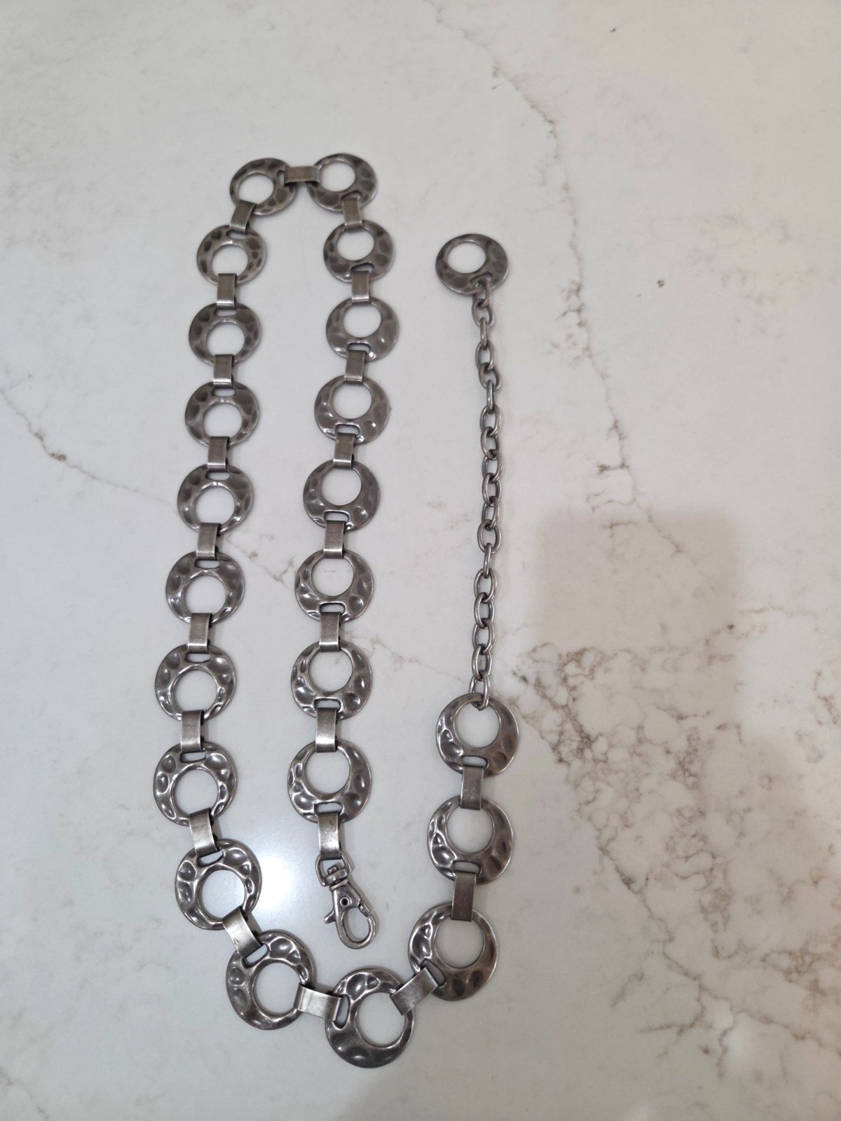 Silver-Tone Hammered Circle Chain Link Belt L Adjustable Lobster Clasp Closure