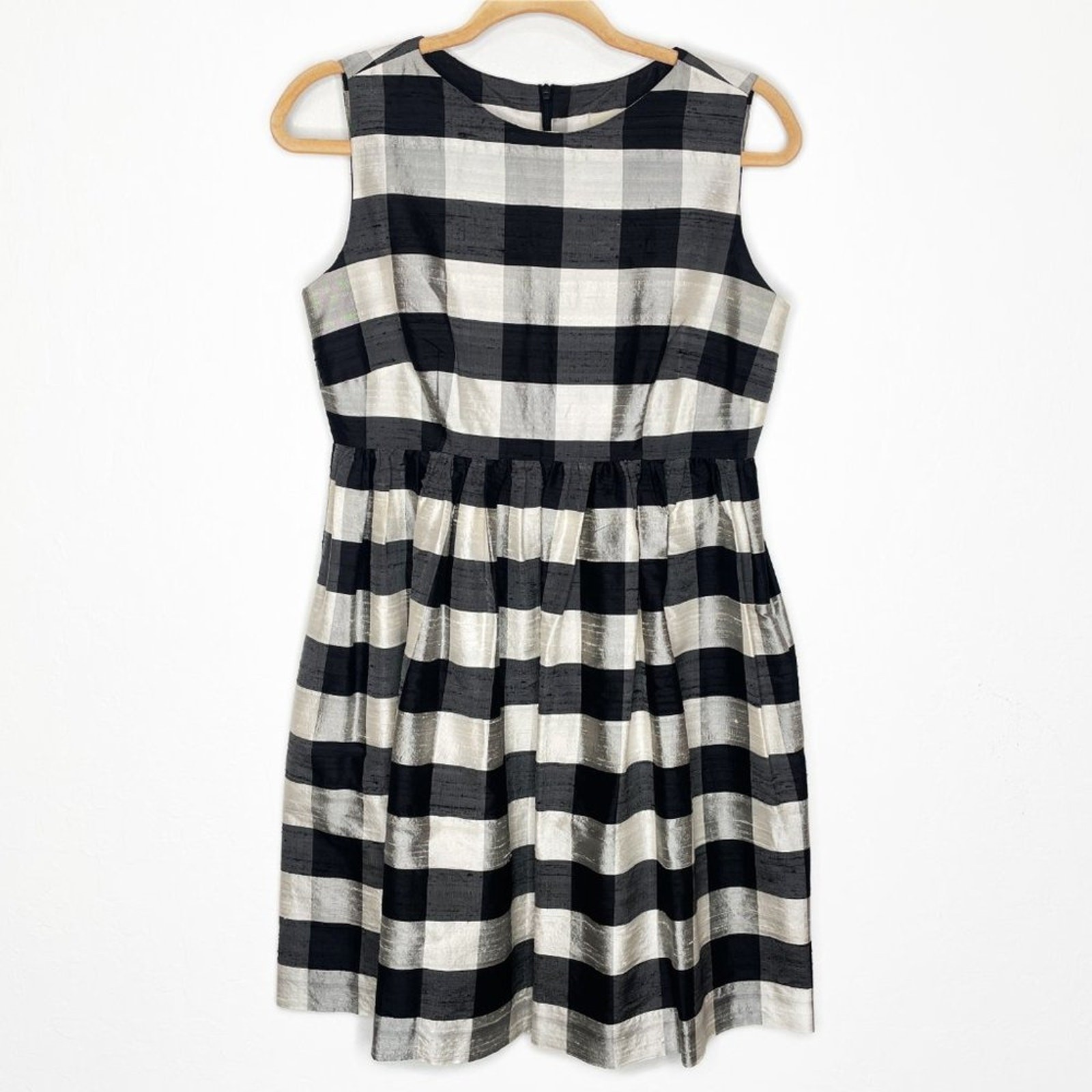 Vian Hunter Buffalo Plaid Retro Silk Sleeveless Pleated Fit and Flare Dress 6