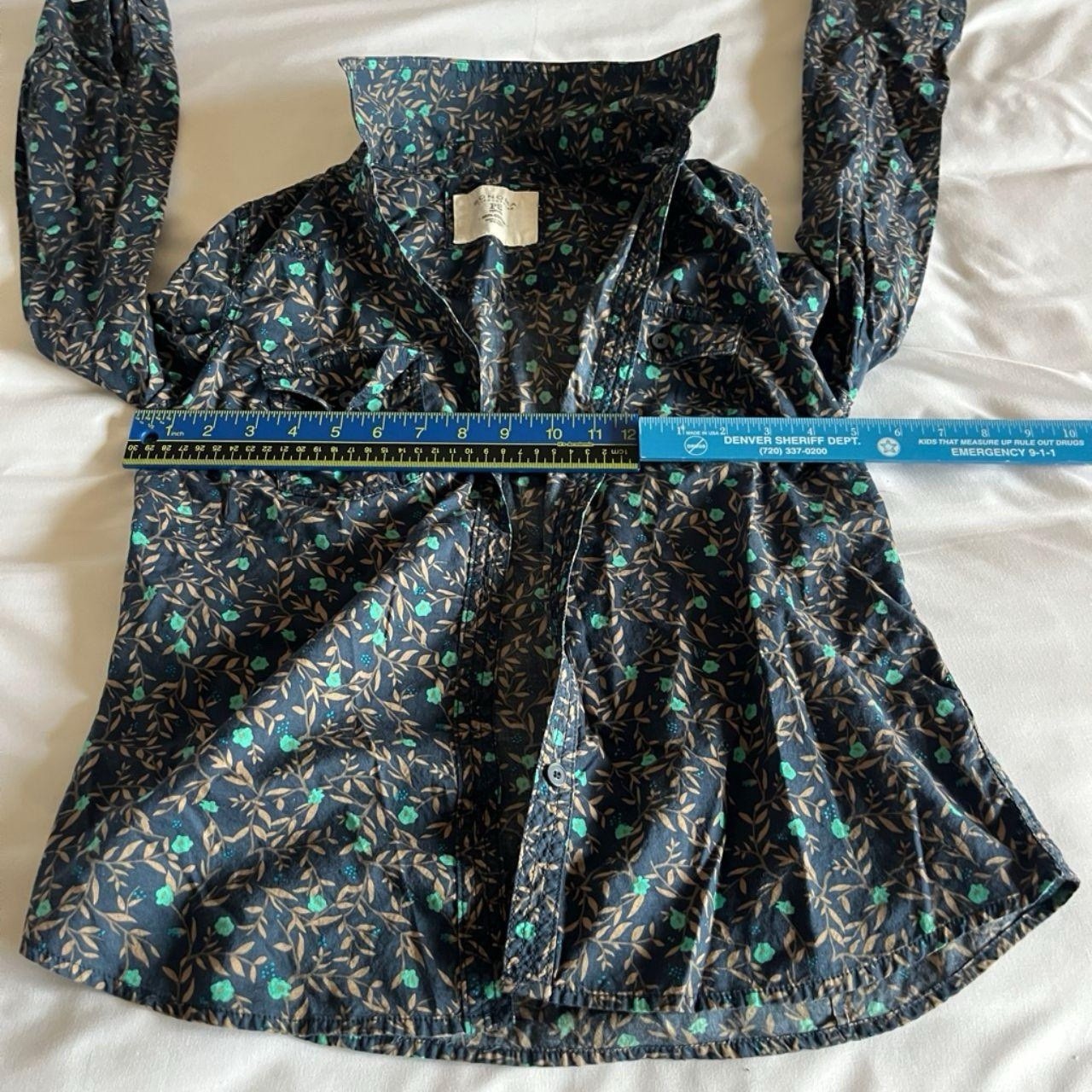 Sonoma Life + Style Size PS Navy Blue & Mint Dark Floral Cotton Button-Up Shirt