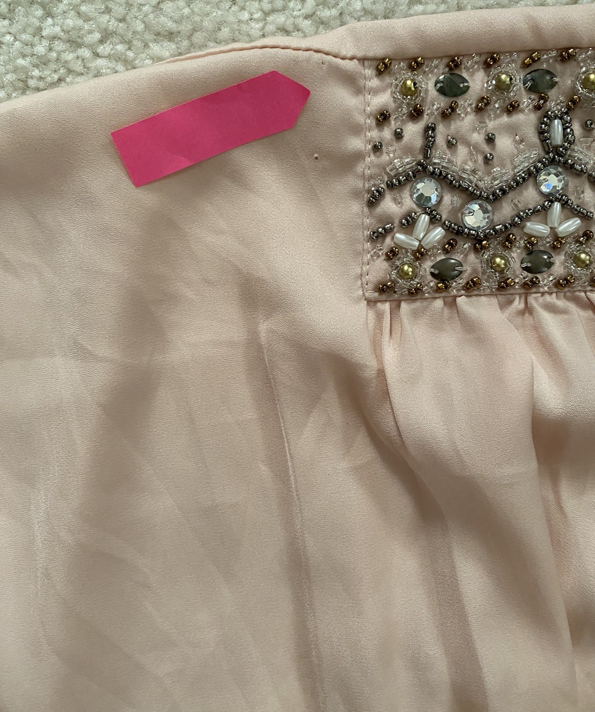 Forever 21 Peach Beaded Romantic Ethereal Babydoll V-Neck Top Short Sleeve ~ S