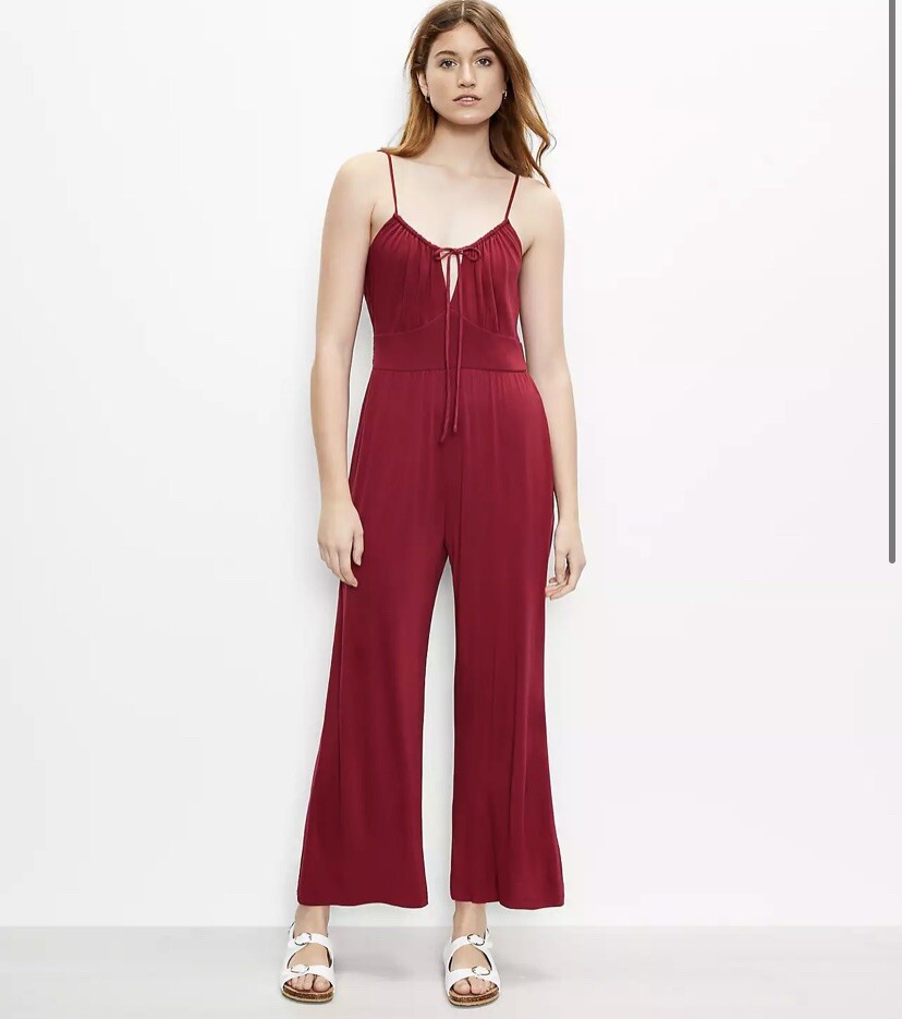 NWT LOFT Beach Tie Neck Strappy Jumpsuit – Raspberry Pop – Size X Large