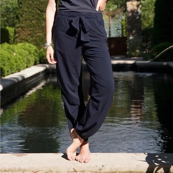 Paskho Serene Ultra Comfortable Jogger Pants Size L Tie Waist Baggy Fit Blue