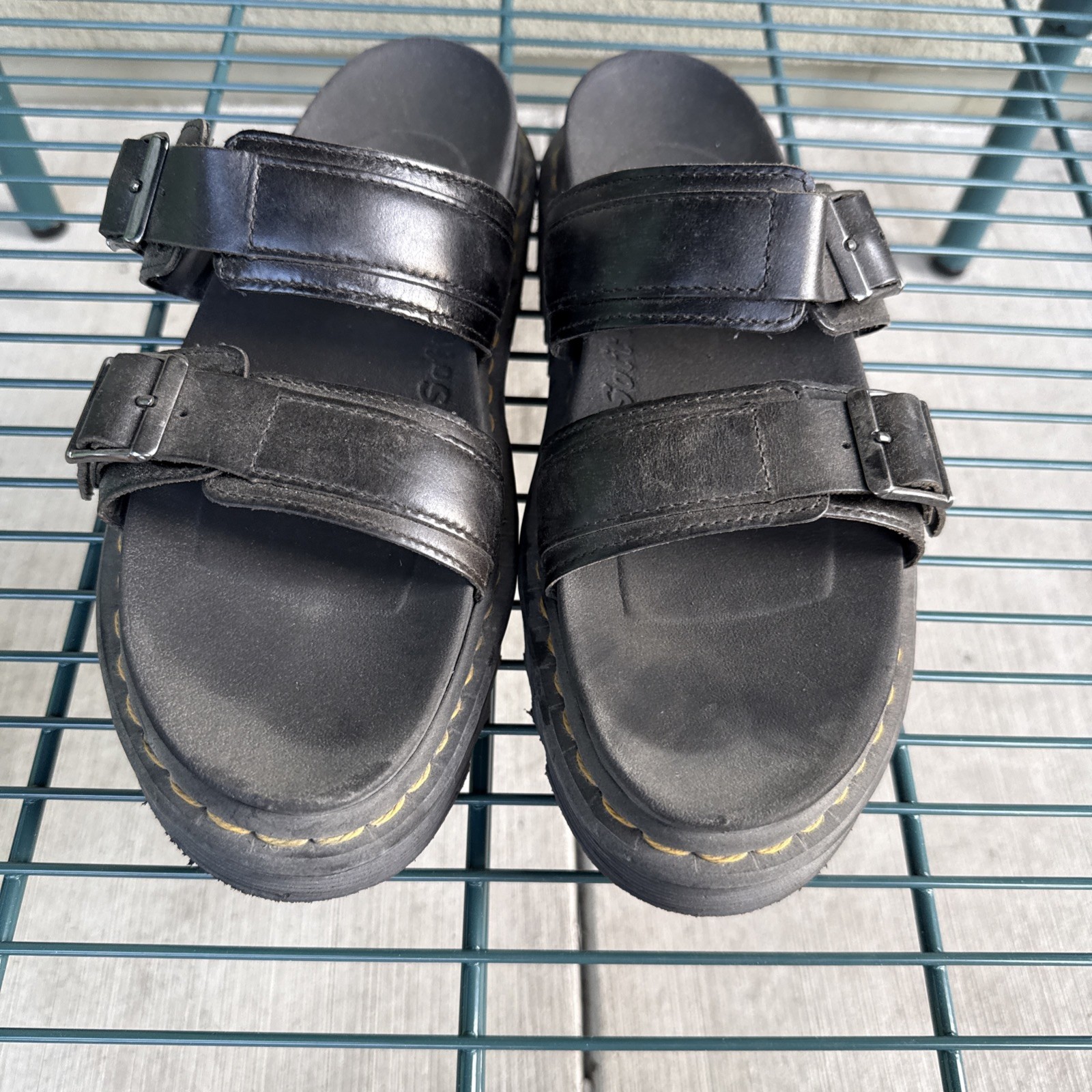 Dr. Martens Myles Black Leather Slide Sandals Double Buckle Men’s US 10