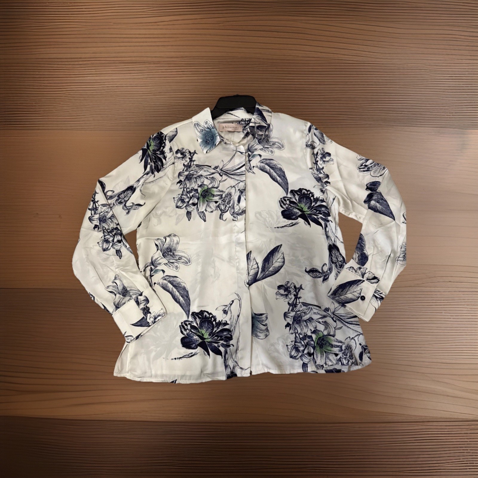 Philosophy Republic Clothing Floral Button Down Shirt White Viscose Womens Large