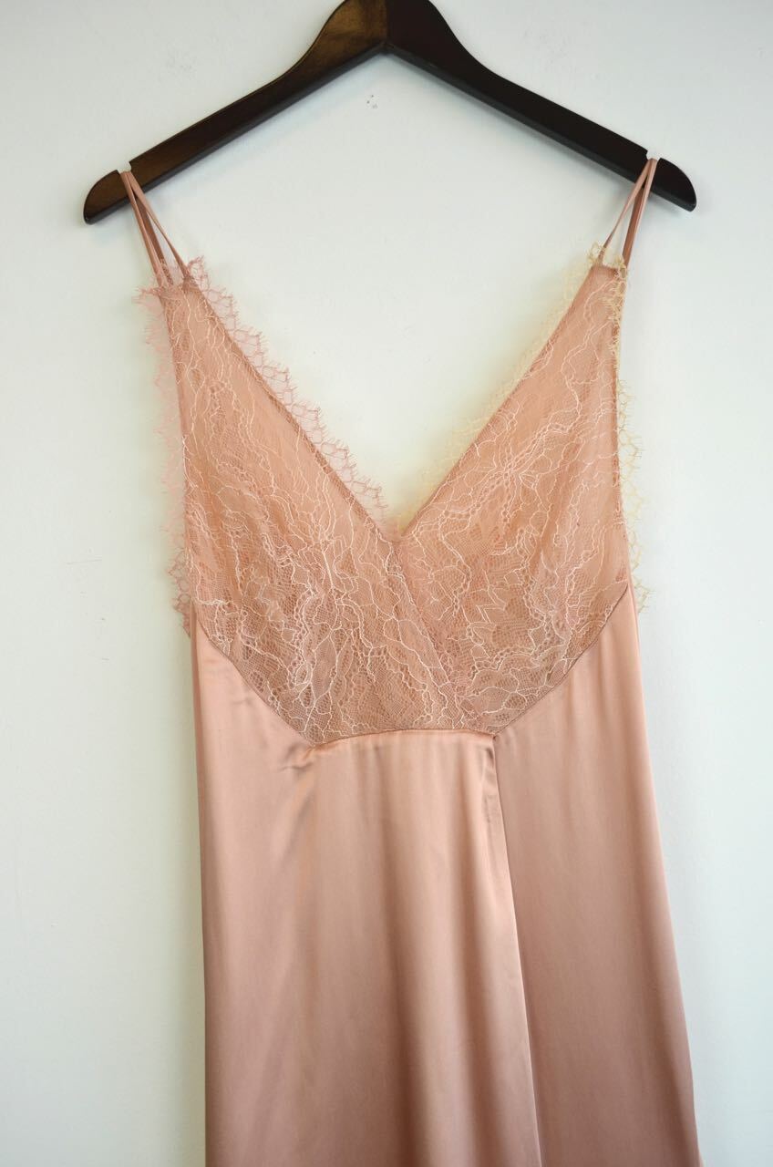 JONATHAN SIMKHAI Bronze Rose Gold Lace Trim Asymmetric Cocktail Dress 10 US NWD