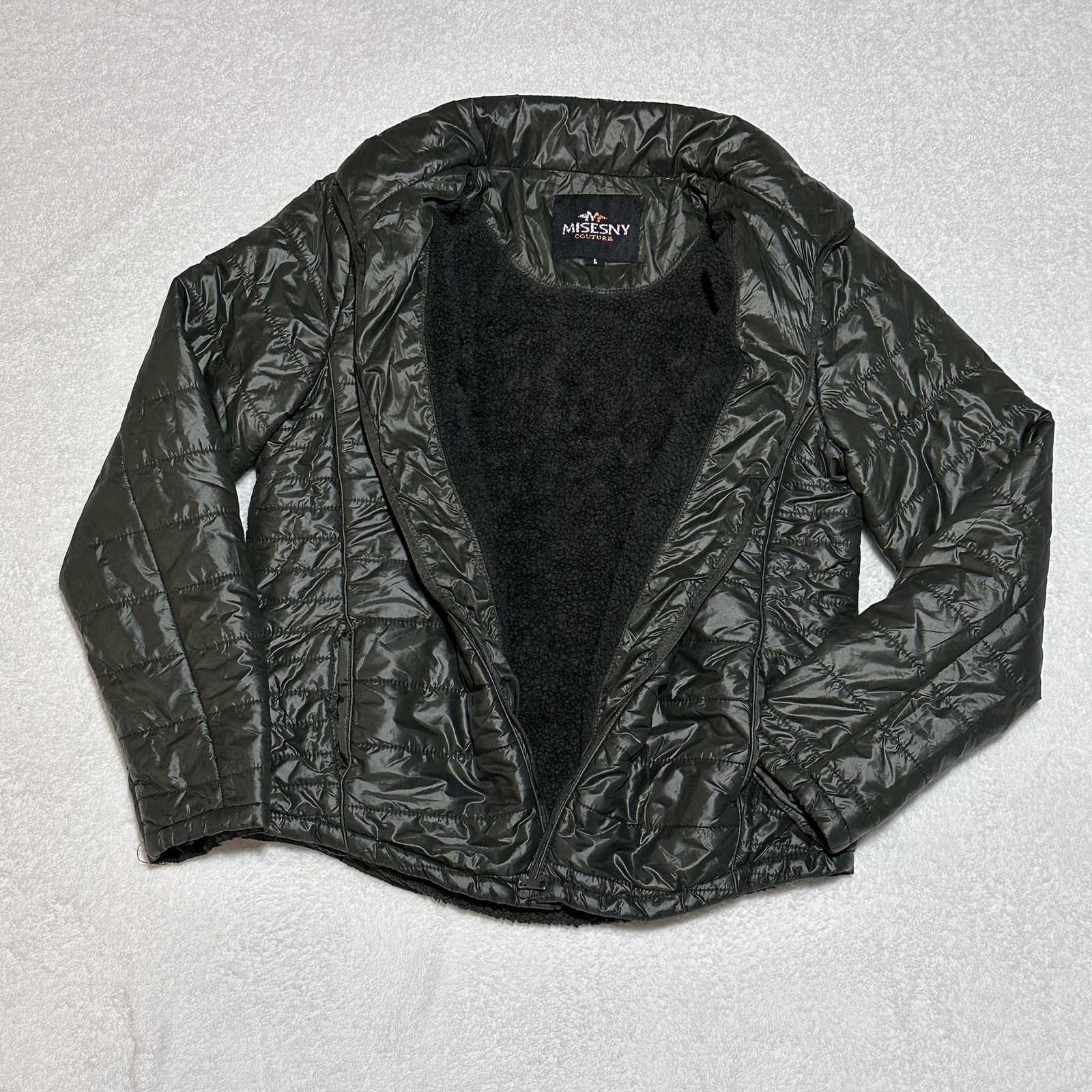 Misesny Couture Womens Sherpa Lined Quilted Puffer Jacket Green LN1501 Large