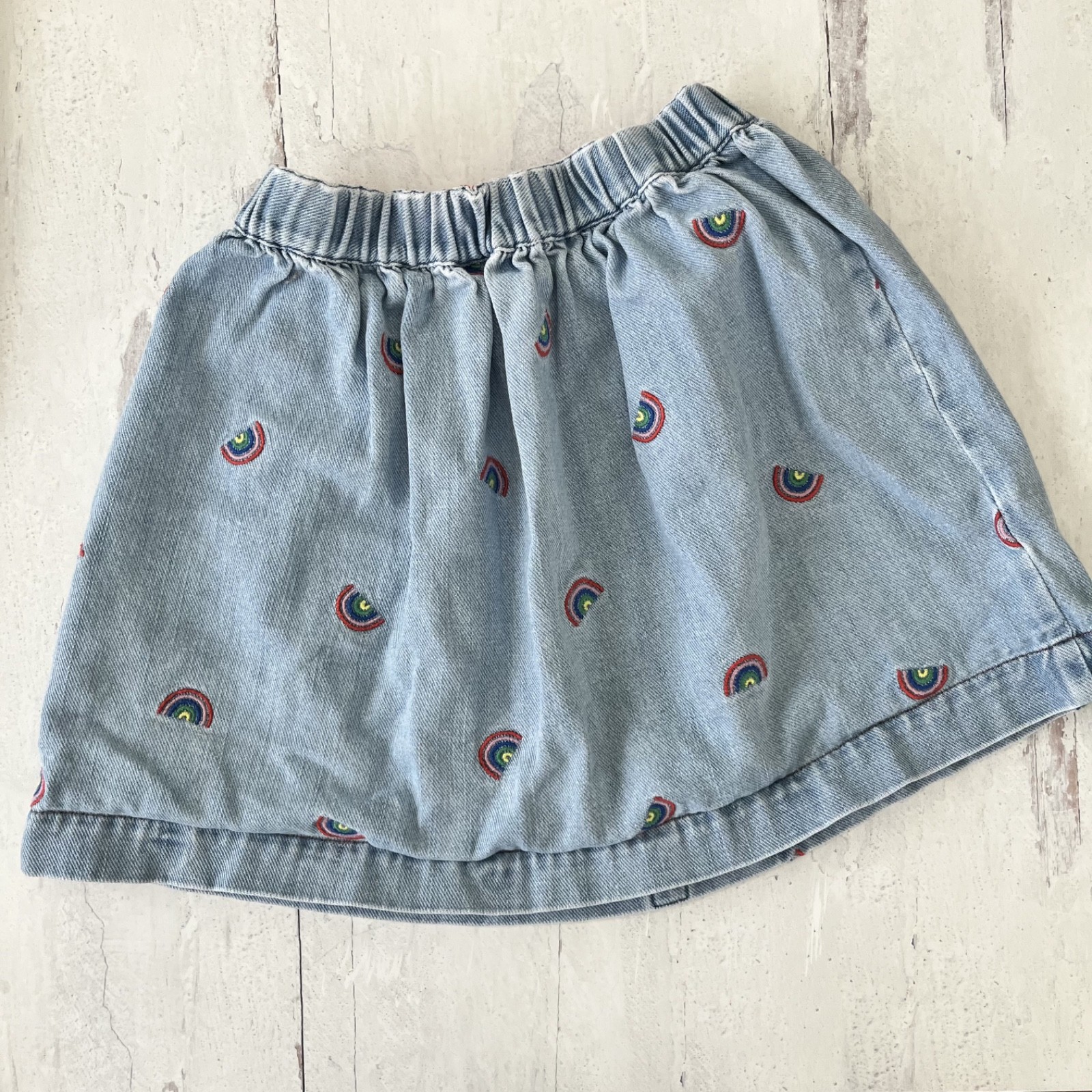 Mini Boden Chambray Embroidered Rainbow Skirt Size 9-10 Years