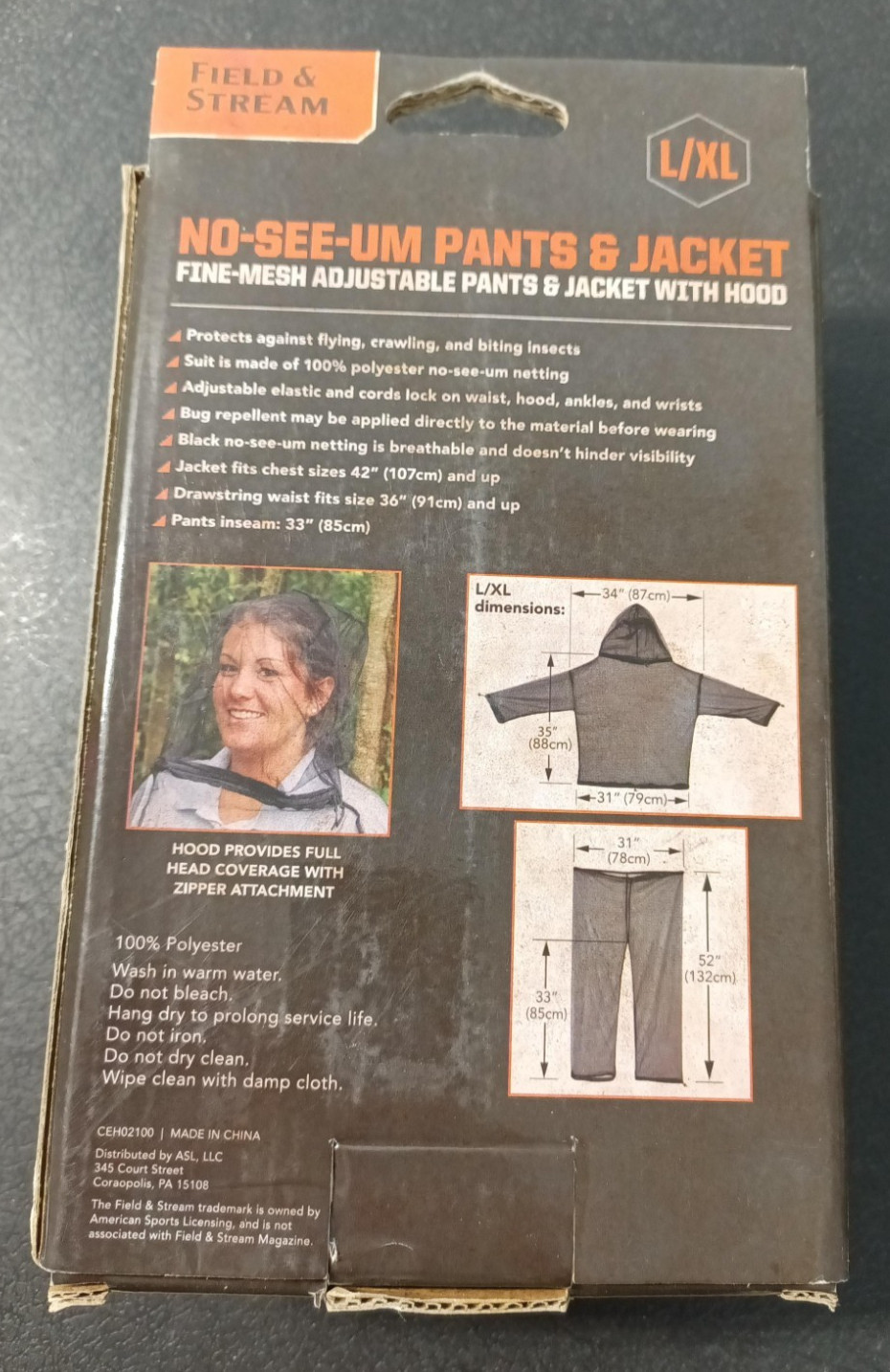Field & Stream No-See-Um Bug Insect Protection Pants, Size L/XL New Fine Mesh