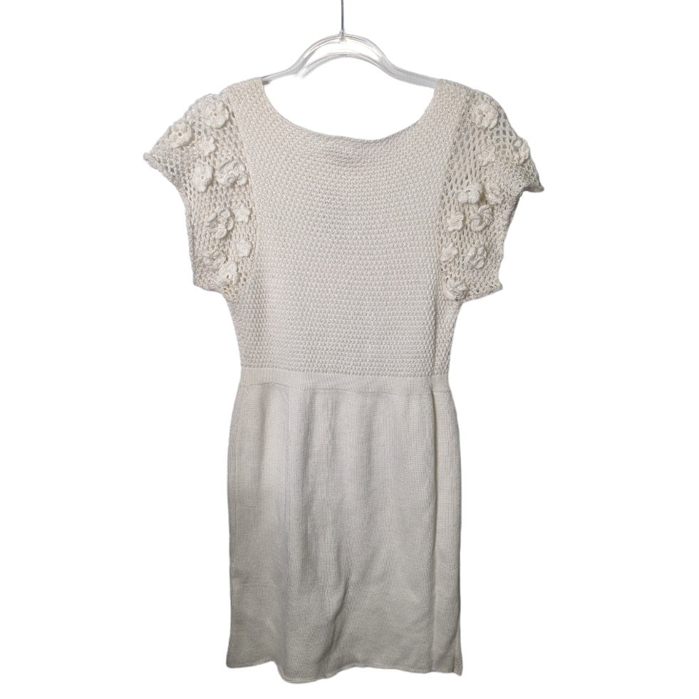 M. Patmos Cora White Knit Crochet Mini Knee Length Dress NWT Small Boho