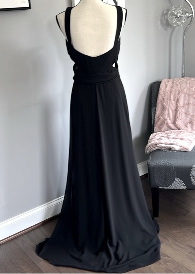 Mori Lee Madeline Gardner Chiffon Wrap Dress-Black NWT Size 8 MSRP $180