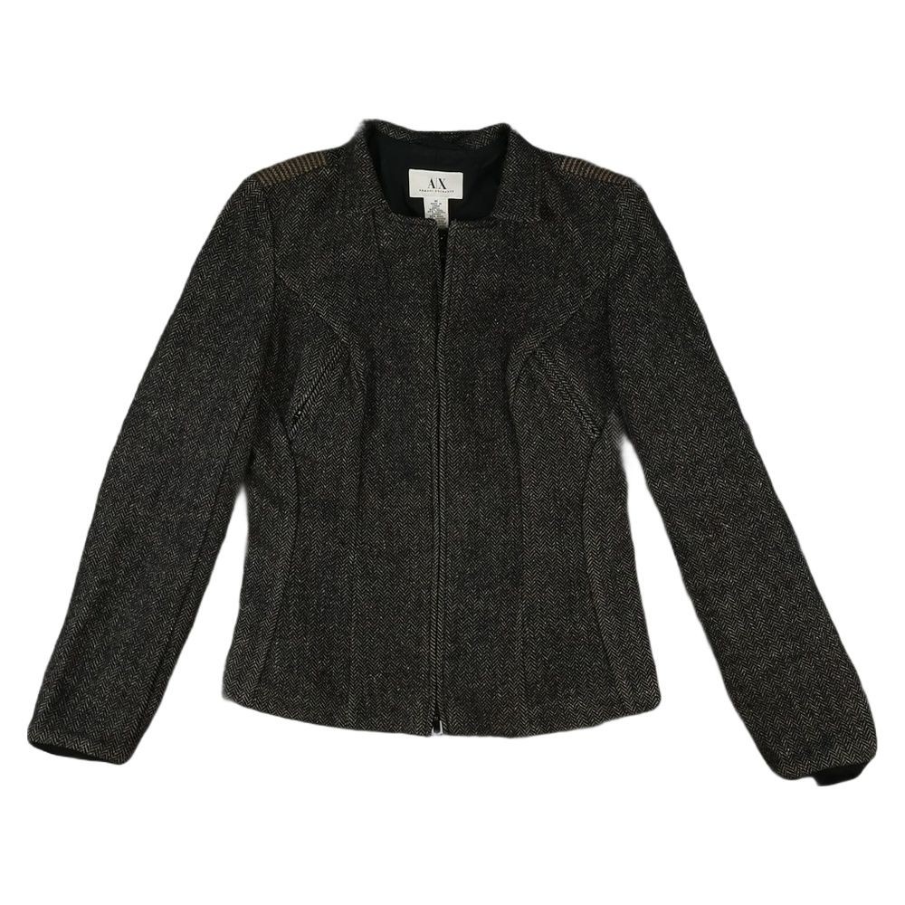 Armani Exchange Jacket Womens MEDIUM Grey Wool Viscose Herringbone Zip Front M