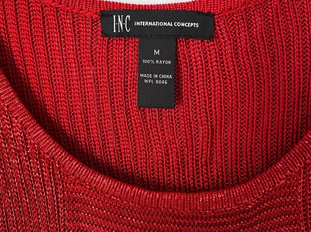 INC INTERNATIONAL CONCEPTS METALLIC RED KNIT SCOOP NECK TUNIC TOP – SIZE MEDIUM