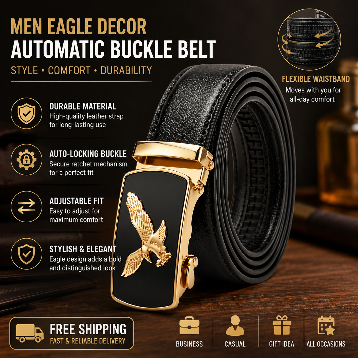 Men Eagle Decor Automatic Buckle Belt