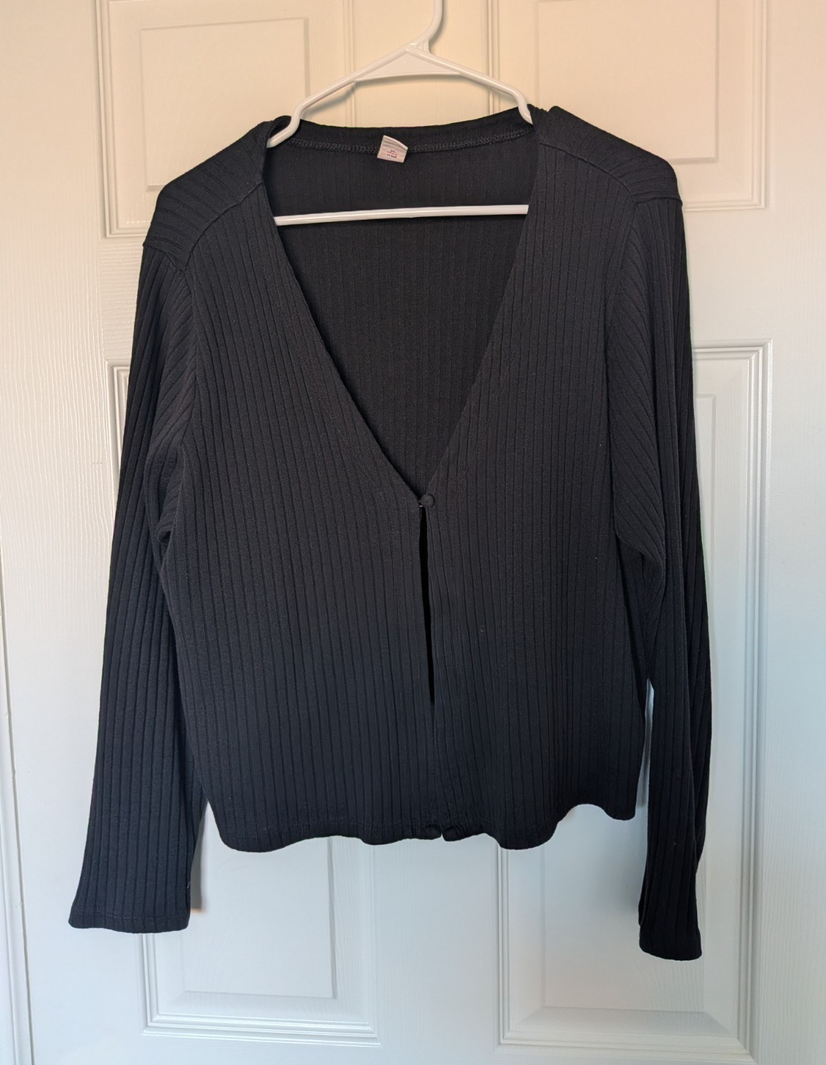 Old Navy Women’s Black Ribbed Knit V-Neck Long Sleeve Stretch Top XL